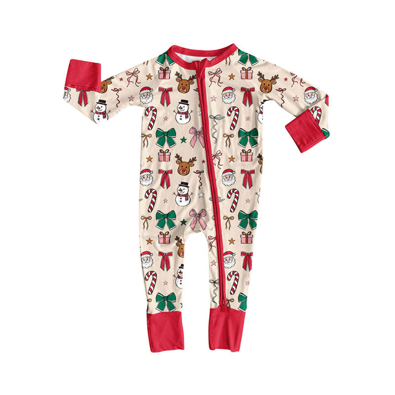 Santa snowman deer bow baby girls Christmas zipper romper