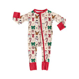 Santa snowman deer bow baby girls Christmas zipper romper