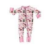 Pink bow candy cane santa baby girls Christmas zipper romper