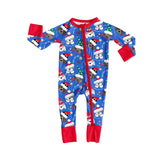 Blue dog Christmas hat baby boys zipper romper