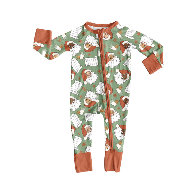 Black santa milk cookie baby boy Christmas zipper romper