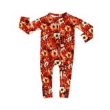 Long sleeves floral baby girls fall zipper romper