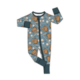Long sleeves blue baseball baby kids zipper romper
