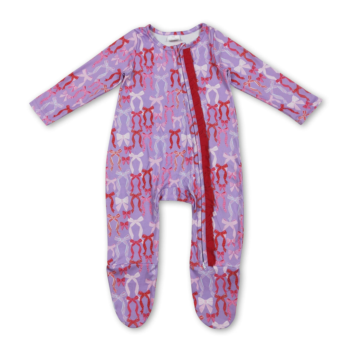 Colorful bows baby girls zipper footed coveralls