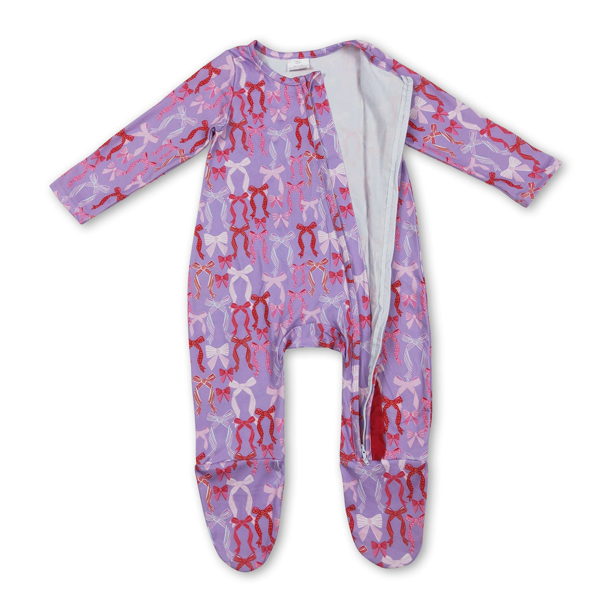 Colorful bows baby girls zipper footed coveralls