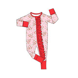 Pink Christmas tree cake stars ruffle girls zipper romper
