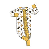 Gold black bows girls Happy New Year zipper romper