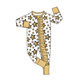 Gold stars baby girls Happy New Year zipper romper