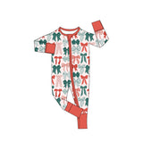 Long sleeves red green bow baby Christmas zipper romper