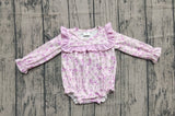 Long sleeves pink ruffle floral baby girls romper