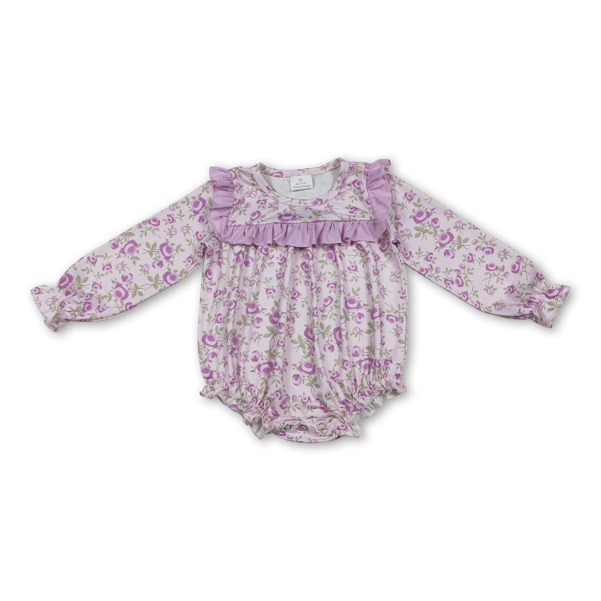 Long sleeves pink ruffle floral baby girls romper