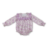 Long sleeves pink ruffle floral baby girls romper