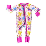 Colorful Christmas tree bows baby girls zipper romper
