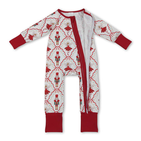 Red bow ballet baby girls Christmas zipper romper