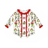 Long sleeves red bow green face baby Christmas romper