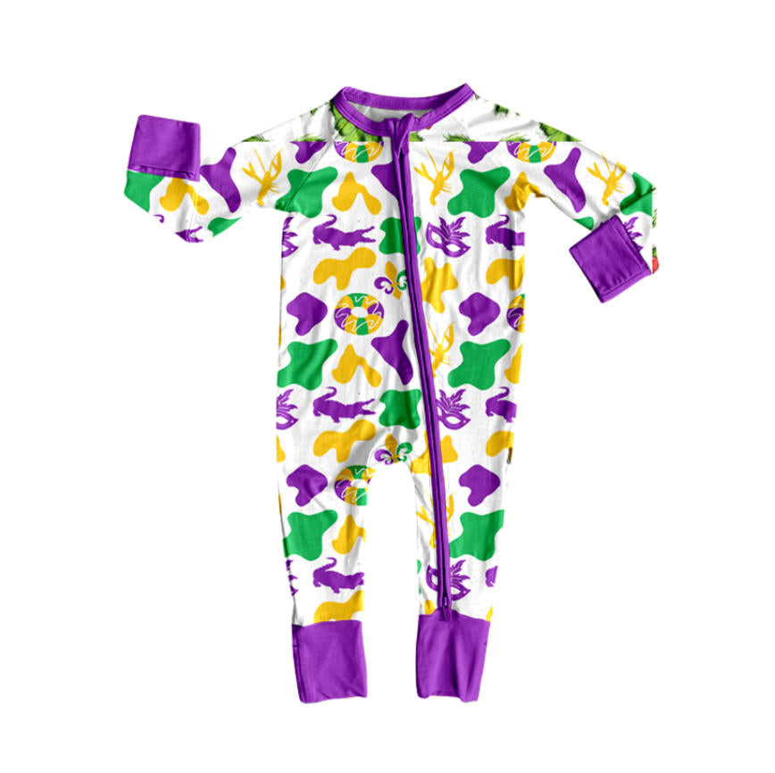 Crocodile crawfish baby kids zipper Mardi Gras romper