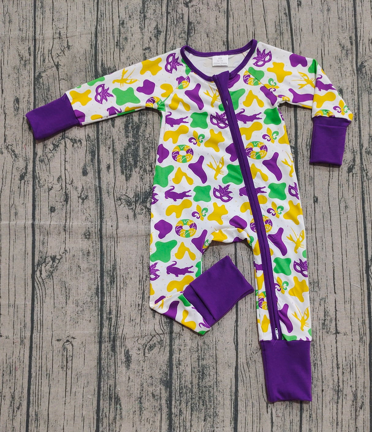 Crocodile crawfish baby kids zipper Mardi Gras romper