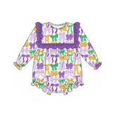 Purple yellow green bows baby girls Mardi Gras romper