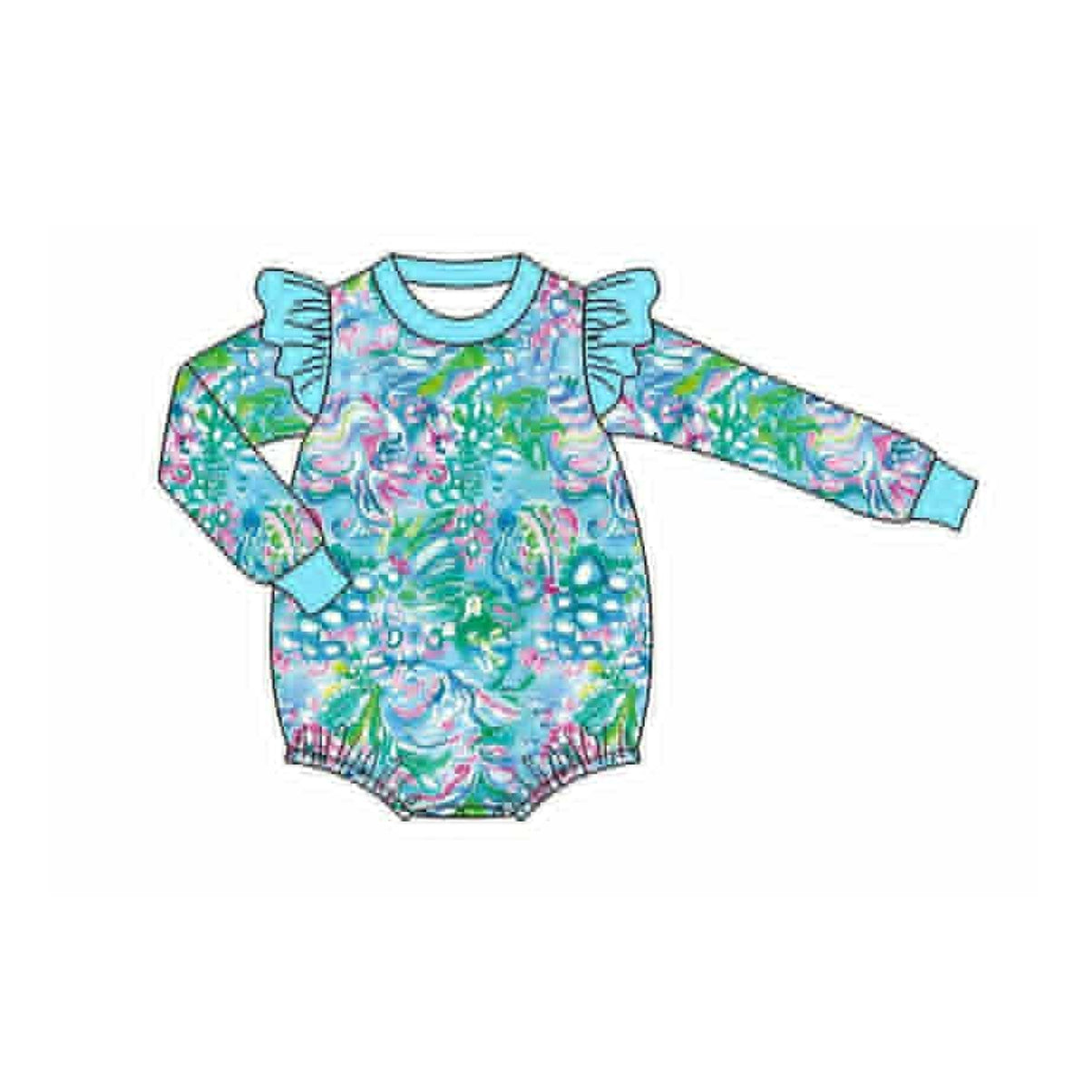 Light blue long sleeves watercolor baby girls romper
