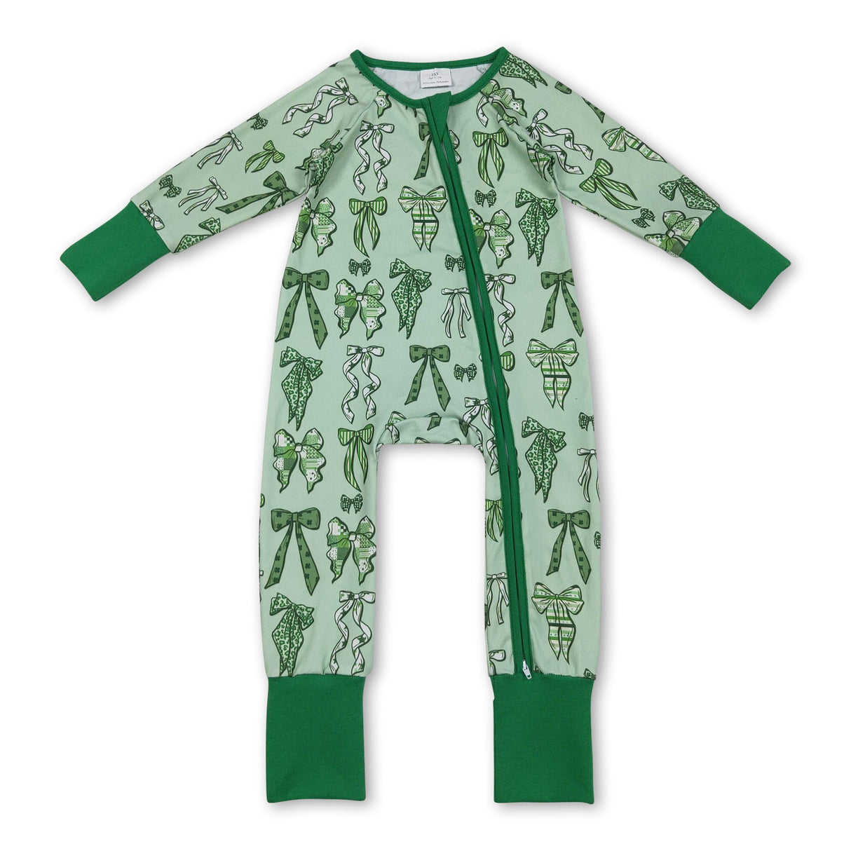 Green leopard clover bow baby girls St Patrick's day pajamas