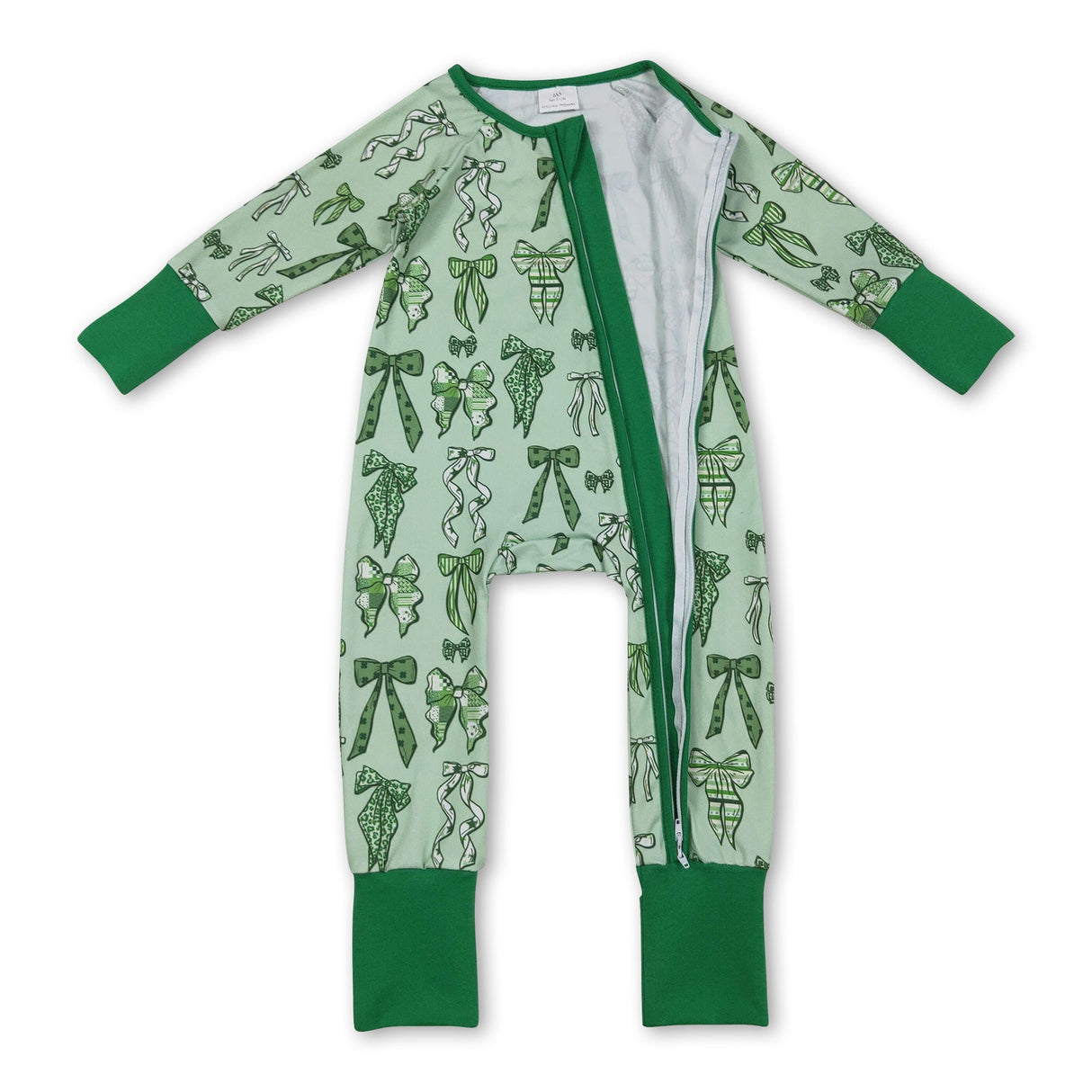 Green leopard clover bow baby girls St Patrick's day pajamas