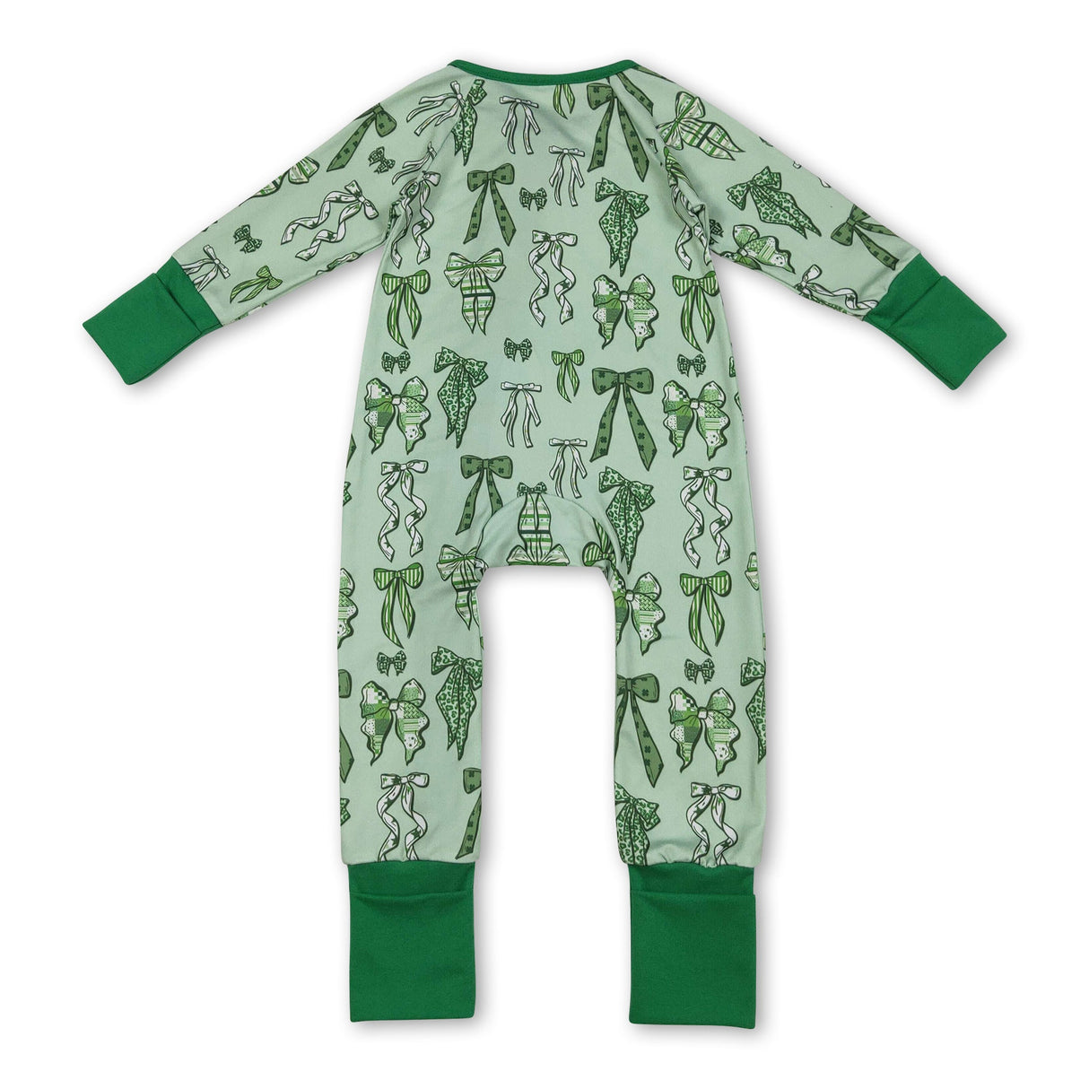 Green leopard clover bow baby girls St Patrick's day pajamas