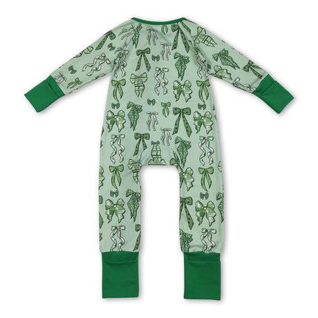 Green leopard clover bow baby girls St Patrick's day pajamas