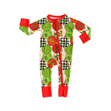 Green face ornaments baby Christmas zipper romper