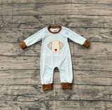 Light blue stripe dog heart baby boy Valentine's day romper