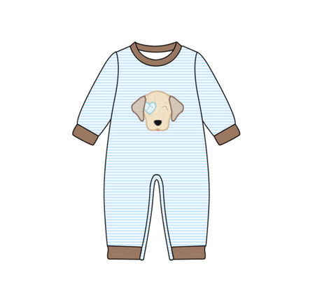 Light blue stripe dog heart baby boy Valentine's day romper