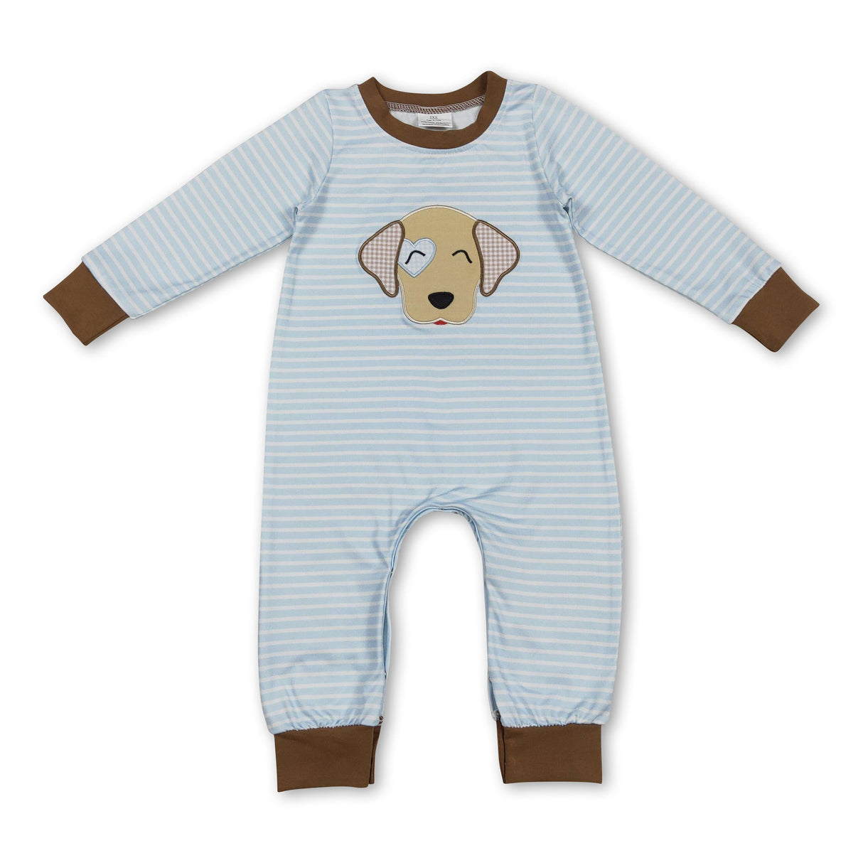 Light blue stripe dog heart baby boy Valentine's day romper