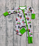 Green long sleeves Christmas hat truck baby boy zipper romper