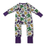 Purple green yellow bows baby Mardi Gras zipper romper