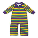 Yellow purple green stripe boy Mardi Gras polo romper