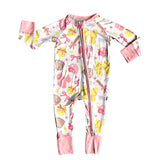 Long sleeves pink bow softball baby girls zipper romper