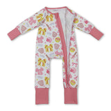 Long sleeves pink bow softball baby girls zipper romper