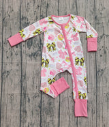 Long sleeves pink bow softball baby girls zipper romper