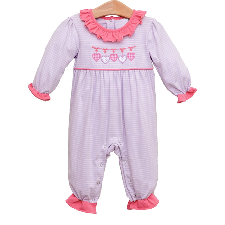 Stripe long sleeves heart baby girls Valentine's day romper