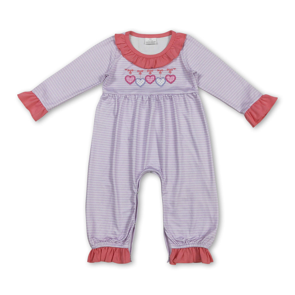 Stripe long sleeves heart baby girls Valentine's day romper