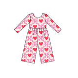 long sleeves valentine's heart kids girls jumpsuit