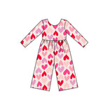 long sleeves valentine's colorful heart kids girls jumpsuit