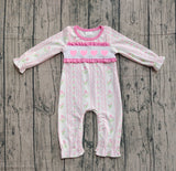 Stripe long sleeves pink flowers heart baby girls Valentine's day romper