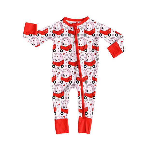 long sleeves red cars  baby girls Valentine's day romper