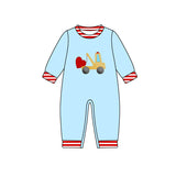 blue long sleeves red valentine tractor baby boy romper