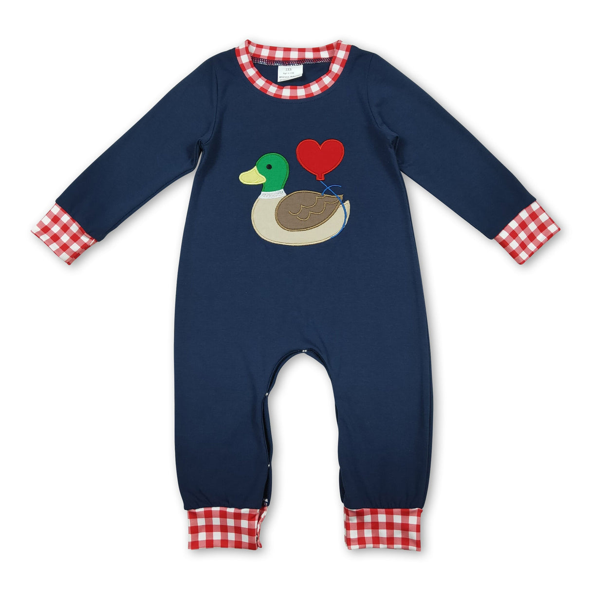 blue long sleeves valentine duck baby boy romper