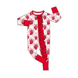 long sleeves red strawberry baby girl romper