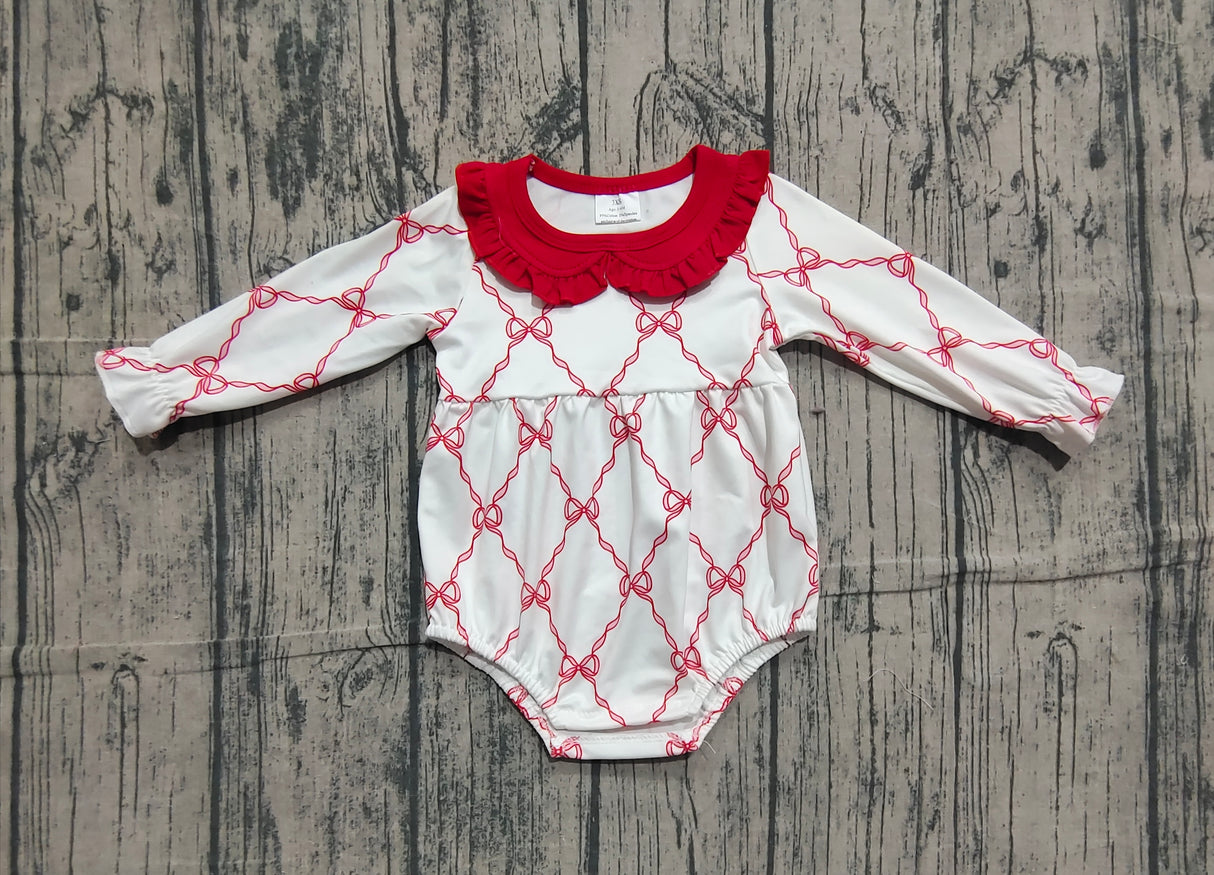 long sleeves pink bows baby girl romper