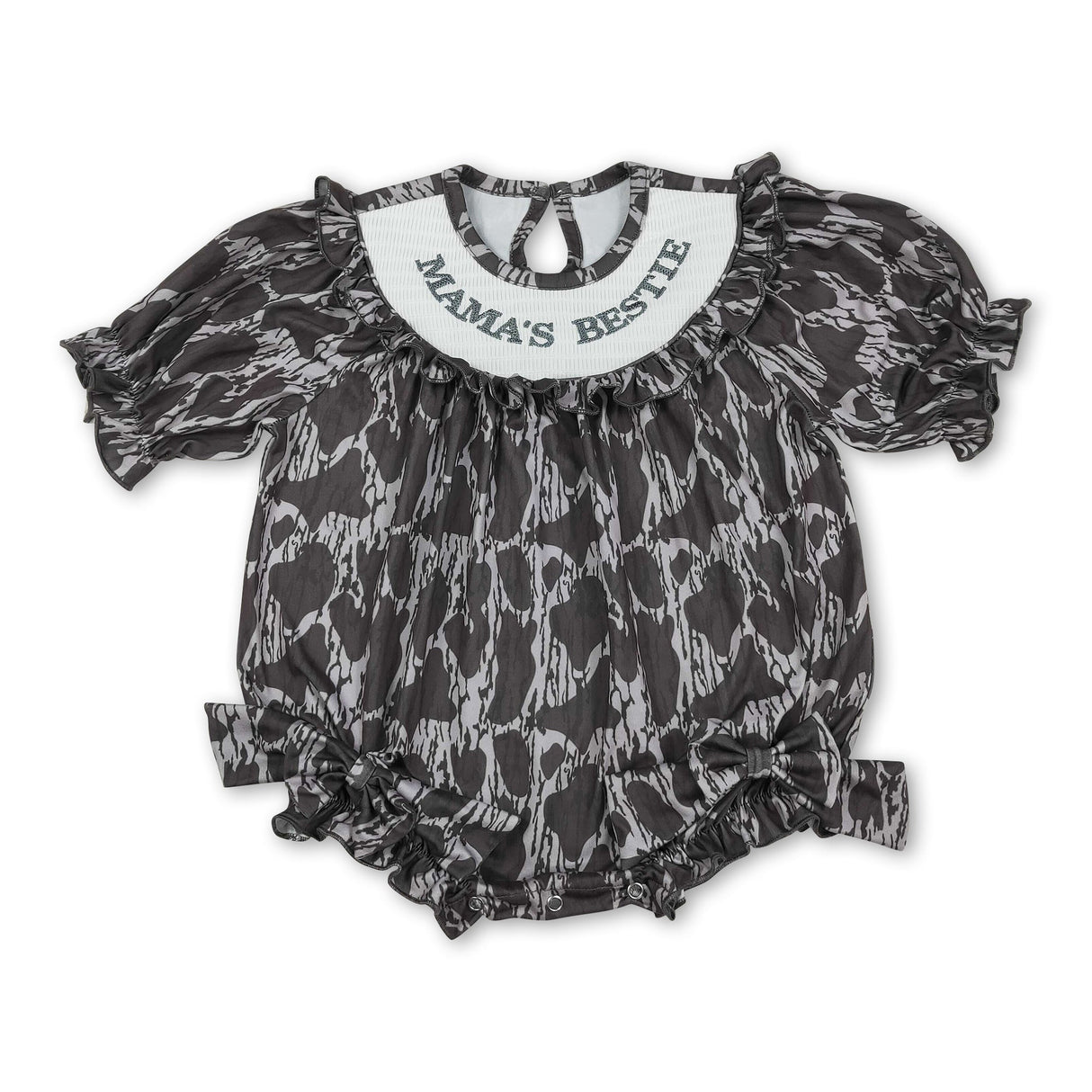 mama's bestie smock short sleeves heart baby girl romper