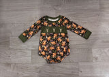 deer smock long sleeves leaves baby boy romper