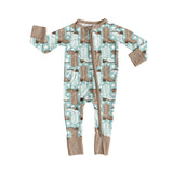 long sleeves blue western boots stars baby romper